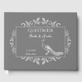 Grey Peacock Flourish Mariage Livre d'invité (Recto)