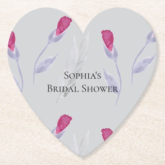 Grey Pink Flowers Vrijgezellenfeest Kartonnen Onderzetters (Voorkant)
