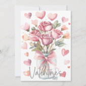 Grey pink rose jar Happy Valentines Day Feestdagenkaart (Voorkant)
