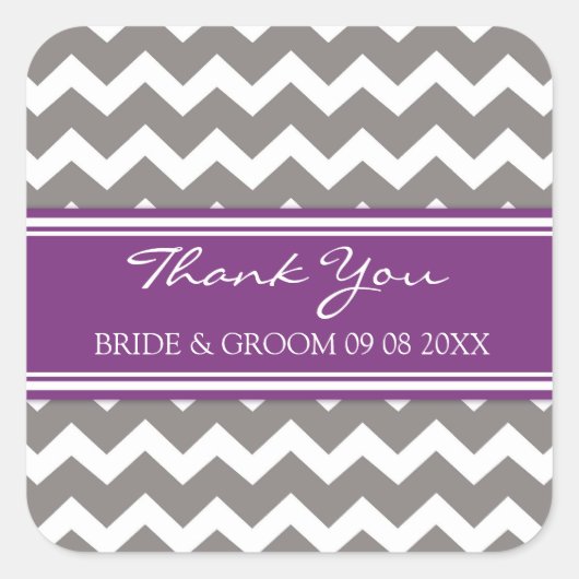 Grey Plum Chevron Dank u bruiloft gunst Labels (Voorkant)