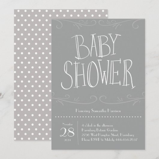 Grey Polka Dot Baby shower Grijs Modern Kaart (Voorkant / Achterkant)