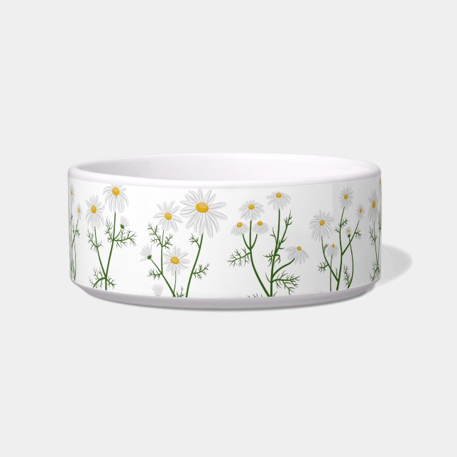Grey Polka Dot-Daisy Pet Bowl Voerbakje (Voorkant)