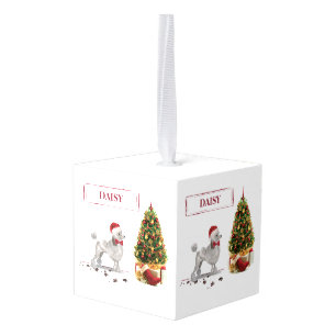 Grey Poodle Funny kersthond met boom Kubus Ornament