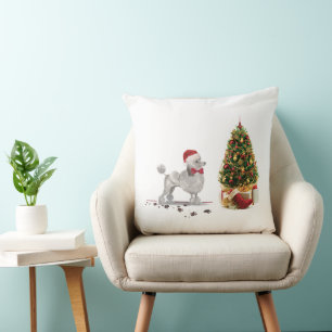 Grey Poodle Funny kersthond met boom Kussen