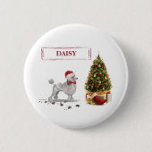 Grey Poodle Funny kersthond met boom Ronde Button 5,7 Cm (Voorkant)