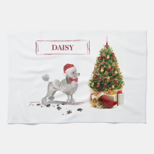 Grey Poodle Funny kersthond met boom Theedoek