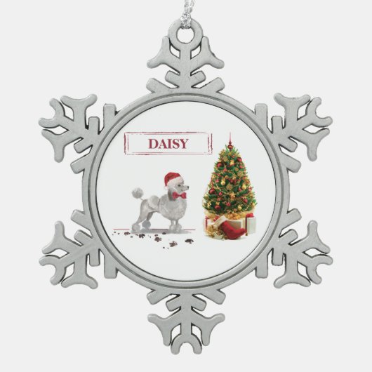 Grey Poodle Funny kersthond met boom Tin Sneeuwvlok Ornament (Voorkant)