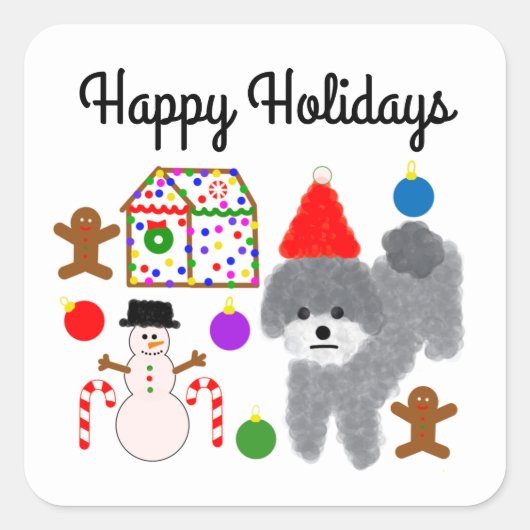 Grey Poodle Kerstmis #2-2 Stickers (Voorkant)