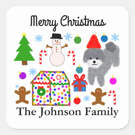 Grey Poodle Kerstmis #3-2 Stickers (Voorkant)
