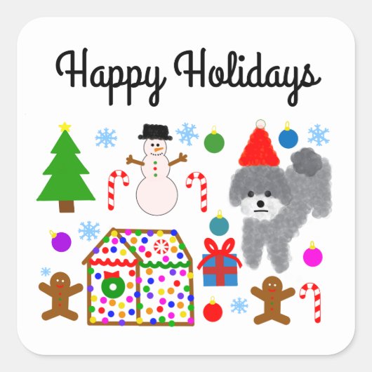 Grey Poodle Kerstmis #3-3 Stickers (Voorkant)