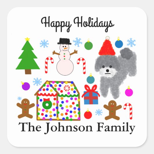 Grey Poodle Kerstmis #3 Stickers (Voorkant)