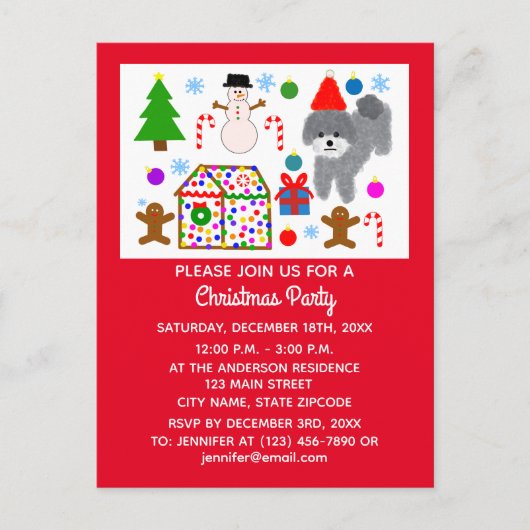 Grey Poodle Kerstmis #3 Uitnodiging Briefkaart (Voorkant)