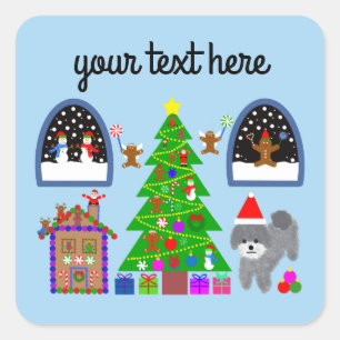 Grey Poodle Kerstmis #6 Stickers