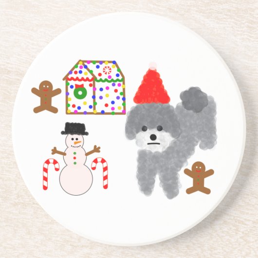 Grey Poodle Onderzetter met kerstmis #1 (Voorkant)