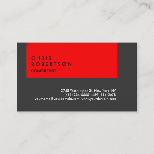 Grey Red Stripe Modern Creatief Visitekaartje (Voorkant)