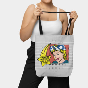 Grey Retro Pop Art 50s Huisvrouw Funny Phrase Draagtas