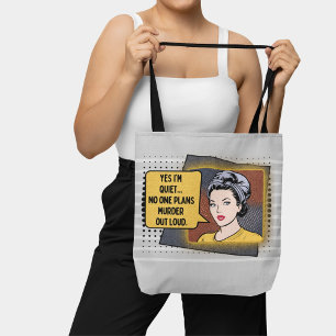 Grey Retro Pop Art Shy Girl Sarcastische zin Draagtas