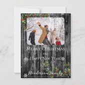 Grey Rustic Holly Branches Flat Carte photo de vac (Devant)