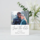Grey Script Photo Template Sla de datum van de bru Briefkaart (Staand voorkant)