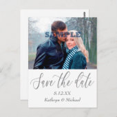 Grey Script Photo Template Sla de datum van de bru Briefkaart (Voorkant / Achterkant)