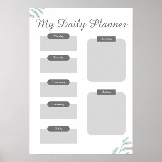 Grey Shades Minimal Daily Planner Sheet Poster (Voorkant)