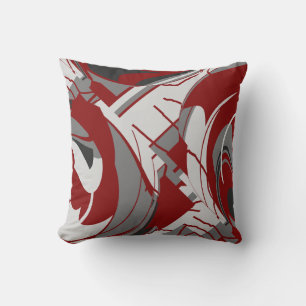 Grey Shades op Dark Red Lush Leaves Art Abstract Kussen