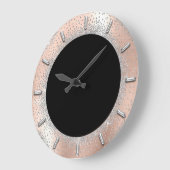 Grey Silver Crystals Black Roos Abstract Elegant Grote Klok (Hoek)