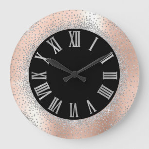 Grey Silver Crystals Black Roos Roman Numbers Grote Klok