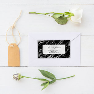 Grey Silver Marble Abstract Elegant Black RSVP Etiket