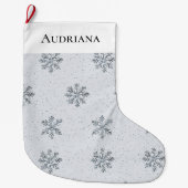 Grey Silver Snowflakes Christmas Grote Kerstsok (Voorkant)