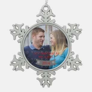 Grey Snowflake Banner Holiday Foto Ornament v2