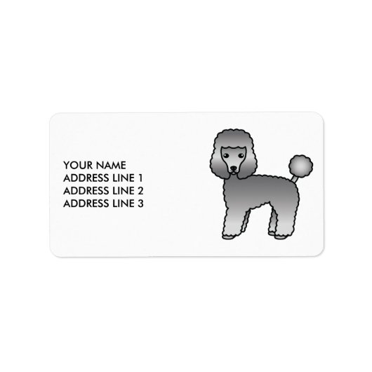 Grey Speelgoed Poodle Cute Cartoon Dog & Text Etiket (Voorkant)