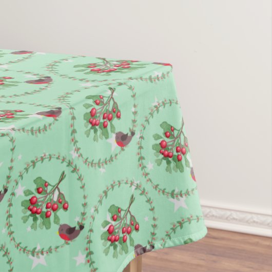 Grey Star Green Red Robin Wreath Kerstmis Tafelkleed (Voorbeeld)