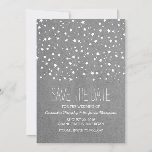 Grey Starry Night Enregistrer la date Invitation (Devant)