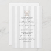 Grey Stripes & Brown Damask Uitnodiging voor de br (Voorkant / Achterkant)