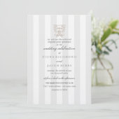 Grey Stripes & Brown Damask Uitnodiging voor de br (Staand voorkant)