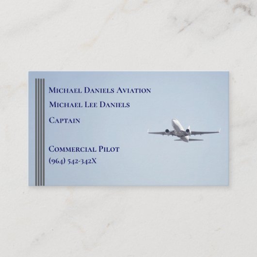 Grey Stripes Commerciële Vliegtuigkapitein Piloot Visitekaartje (Voorkant)