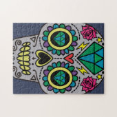 Grey Sugar Skull Art, Dag van de Doden Legpuzzel (Horizontaal)
