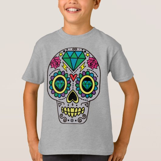 Grey Sugar Skull Art, Dag van de Doden T-shirt (Voorkant)