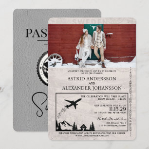 Grey Sweden Passport Uitnodiging voor de bruiloft