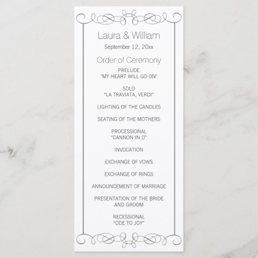 Grey Swirls Wedding Program Rack Kaarten (Voorkant)