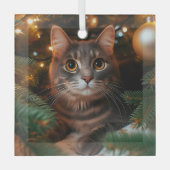 Grey Tabby Cat Glass Ornament (Voorkant)