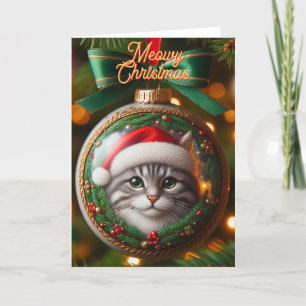 Grey Tabby Cat op Ornament Kerst Kaart