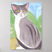 Grey Tabby Cat | Waterverf schilderij Poster (Voorkant)