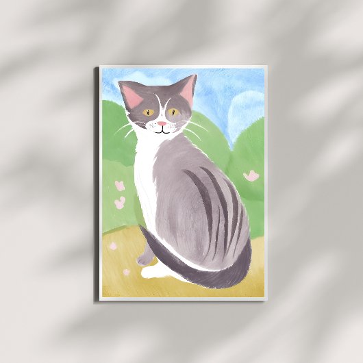 Grey Tabby Cat | Waterverf schilderij Poster