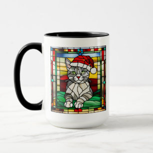 Grey Tabby Christmas Glas in lood Mok