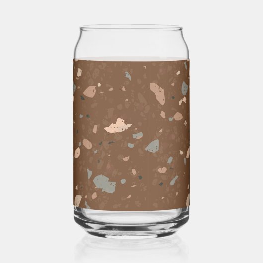 Grey Tan Glass Chips Brown Retro Terrazzo Pattern (Verso)