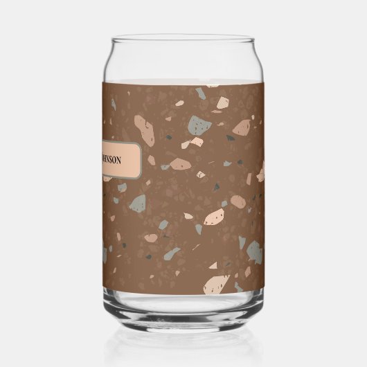 Grey Tan Glass Chips Brown Retro Terrazzo Pattern (Gauche)
