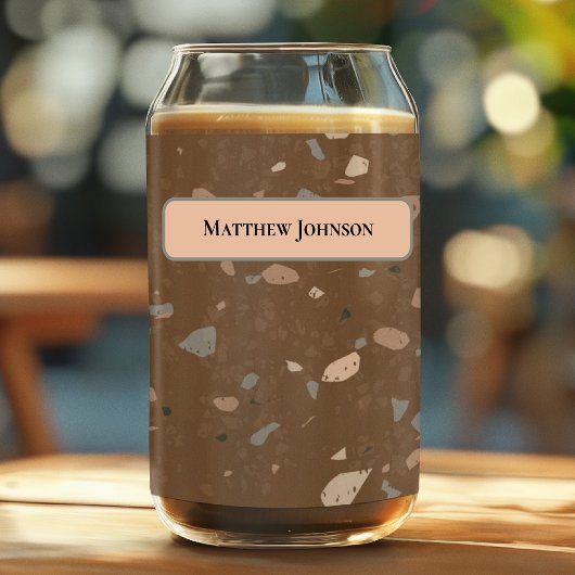 Grey Tan Glass Chips Brown Retro Terrazzo Pattern Blikvorm Glas