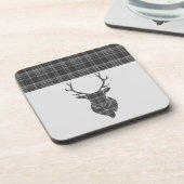 Grey Tartan Pattern Stag Bier Onderzetter (Linkerzijde)